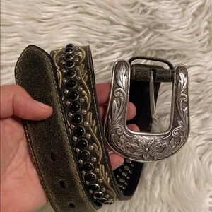 Nocona Gray  and Silver Western Belt with Ornate Buckle size S 1/2” wide